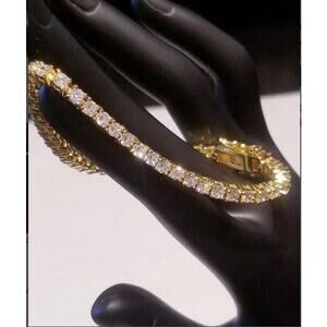 3ct Round Cut Yellow Gold-Plated Tennis Bracelet 7inch